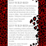 Czerwony print LEO WILD RED z akwarelowym wzorem leoparadowym, projekt Antoni Mroziński
