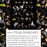Print Ptaki Warszawy – kolorowy wzór z ponad 20 gatunkami ptaków, inspirowany japońskimi rycinami, idealny na odzież damska.
