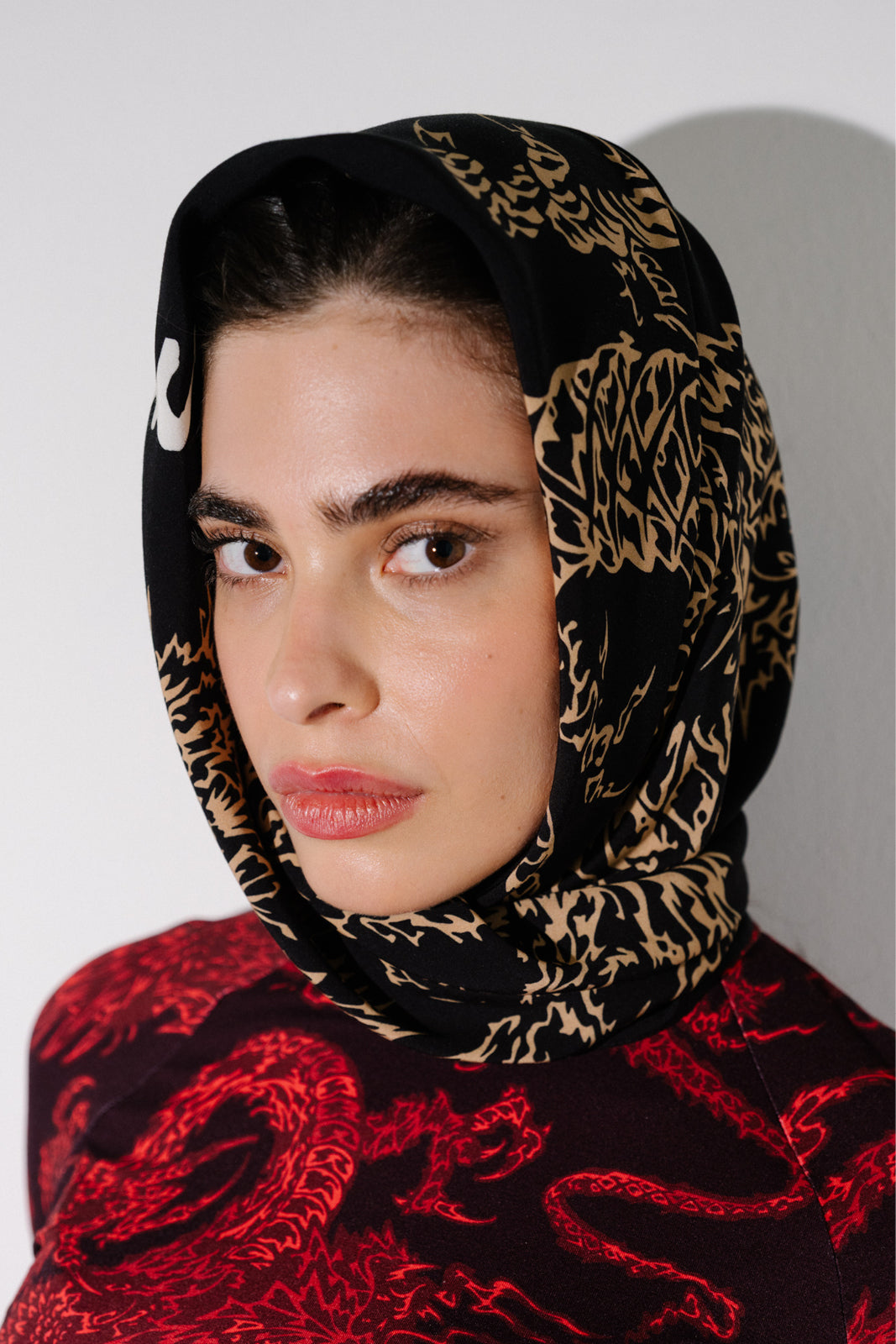SQUARE SCARF Swanski Studio red print