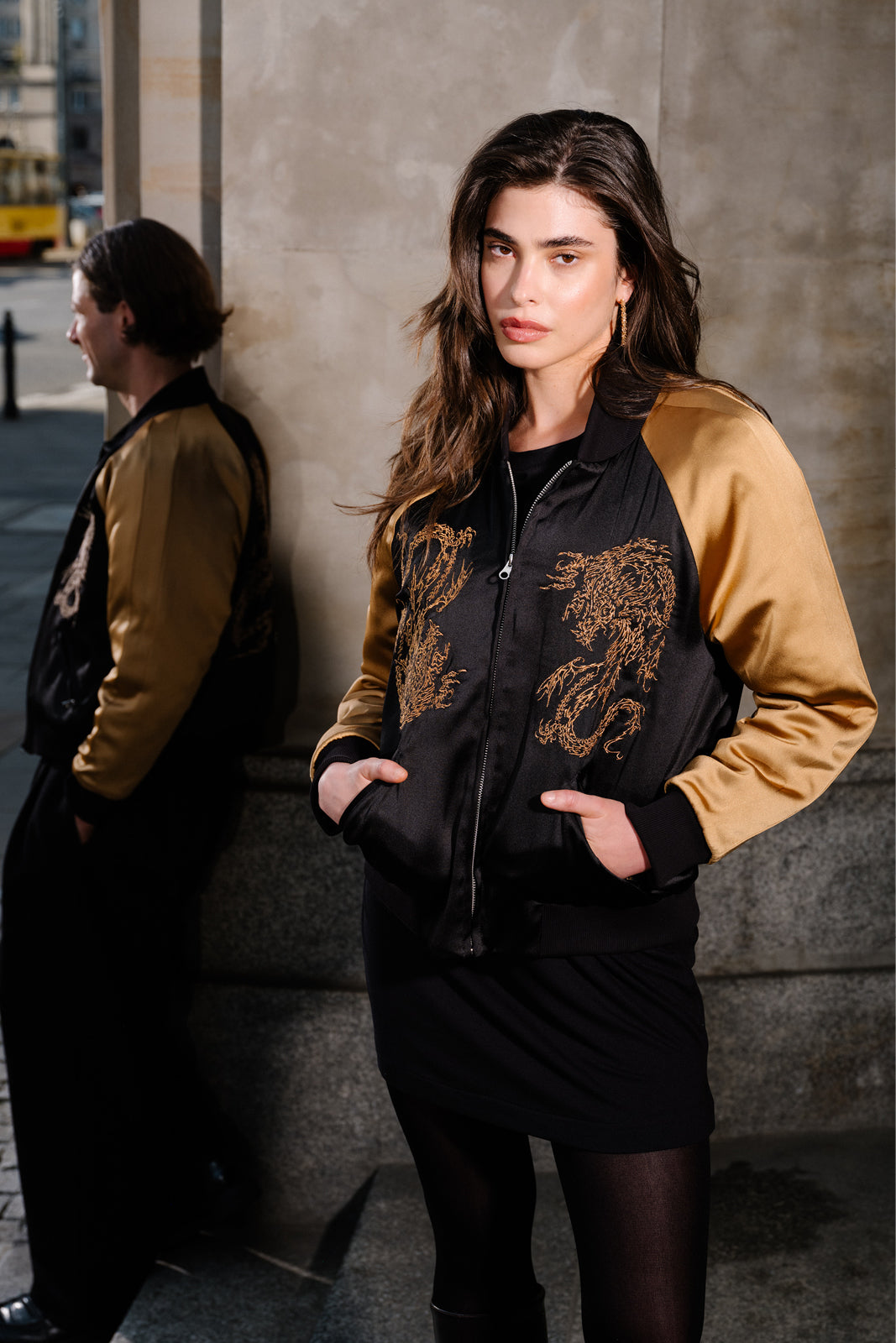 Kurtka SUKA JACKET black & gold haft Swanski Studio