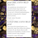 Złoty wzór Dreamworld – akwarela inspirowana mapą świata i piosenką Imagine Johna Lennona