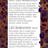 Akwarelowy print leo burgundy z nutami art blue, projekt Antoni Mroziński, kolory Paweł Palikot