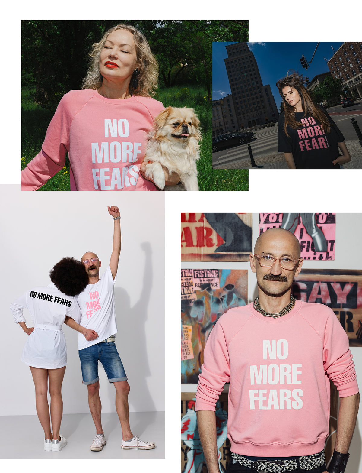 Modne bluzy i koszulki z napisem NO MORE FEARS, stylowa odzież damska i męska, self-care fashion
