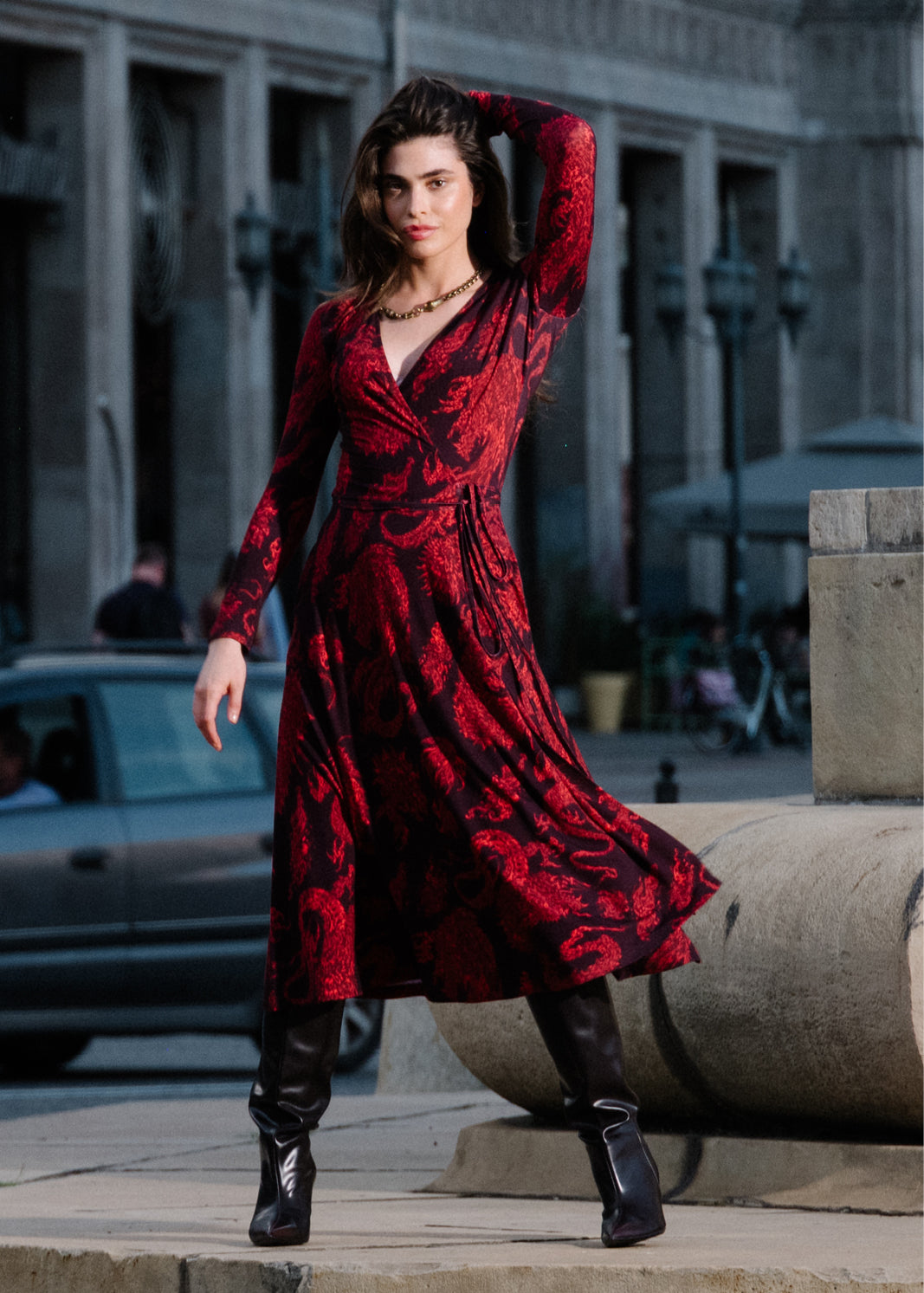 Sukienka DREAMGIRL z długim rękawem print Swanski Studio red