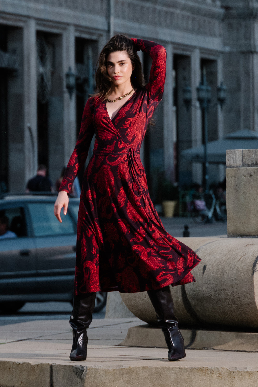 Sukienka DREAMGIRL z długim rękawem print Swanski Studio red