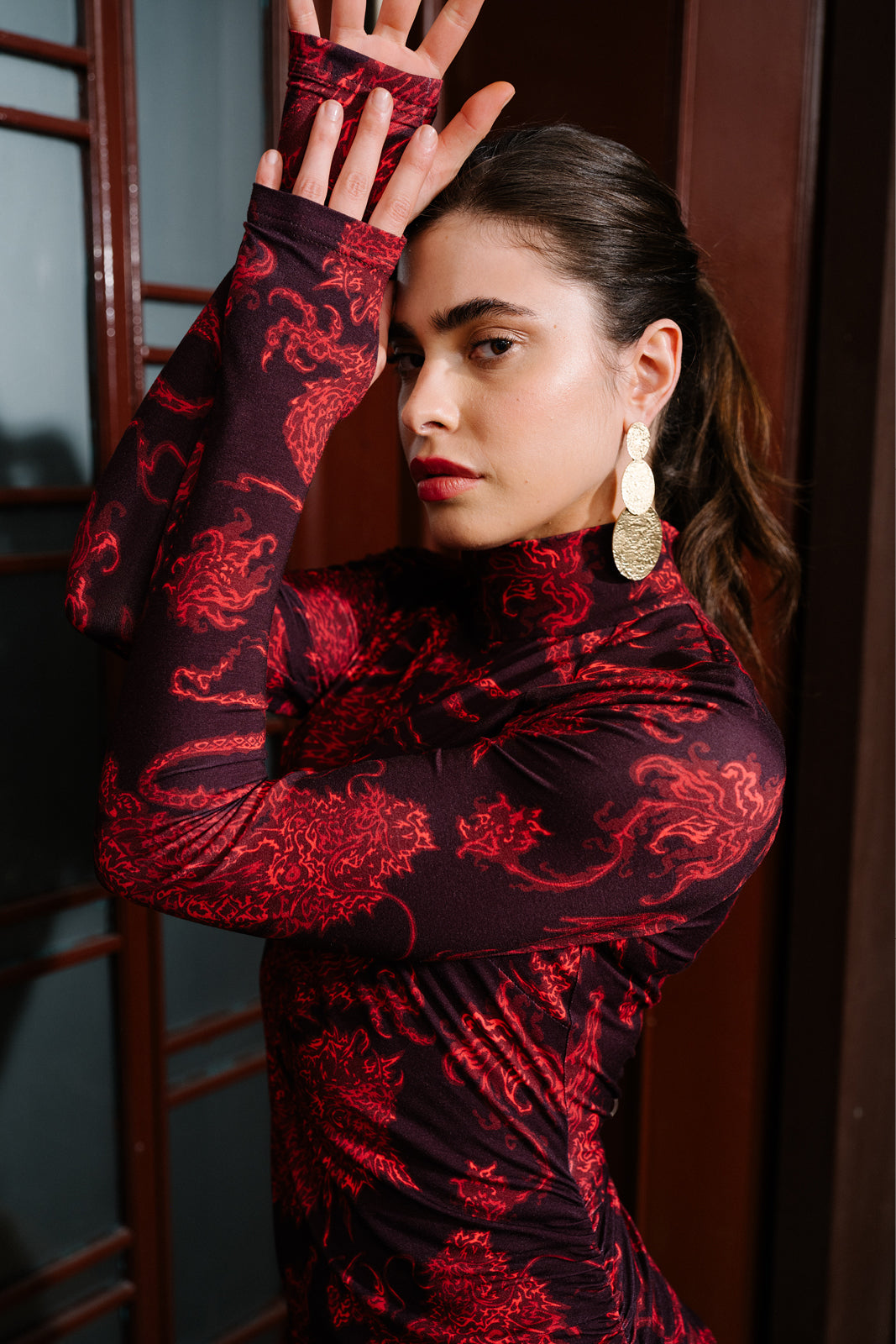 Dress UNSTOPPABLE TURTLENECK Swanski Studio red print