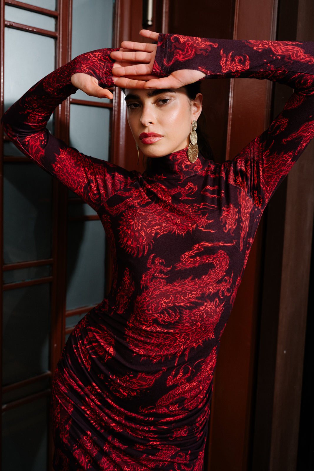 Dress UNSTOPPABLE TURTLENECK Swanski Studio red print